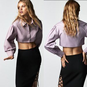 ZARA NWT Voluminous Long Sleeve Poplin Shirt Purple M